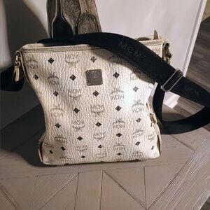 MCM Ivory and Black Logo Crossbody Bag